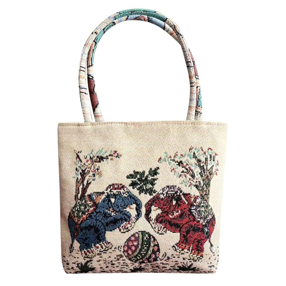 UUMIR シンプル刺繍トートバッグ 花と猫 大容量 バッグ　UUMIR Simple Embroidered Tote Bag Cat & Floral Design Large Capacity Bag