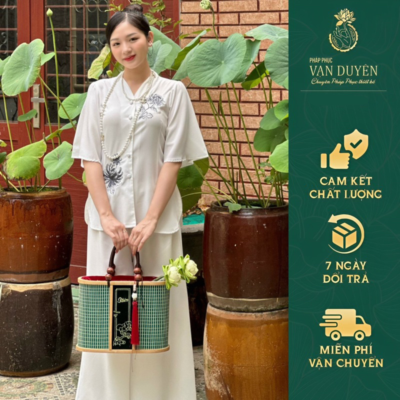 VAN DUYEN パーゴダ 法衣 刺繍シルク チャイナボタン S-XL サイズ