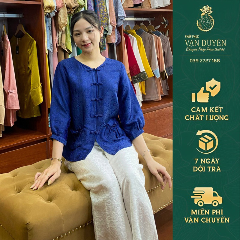 ヴァンズエン トゥータム パゴダセット 花柄シルク S-XXL Vạn Duyên