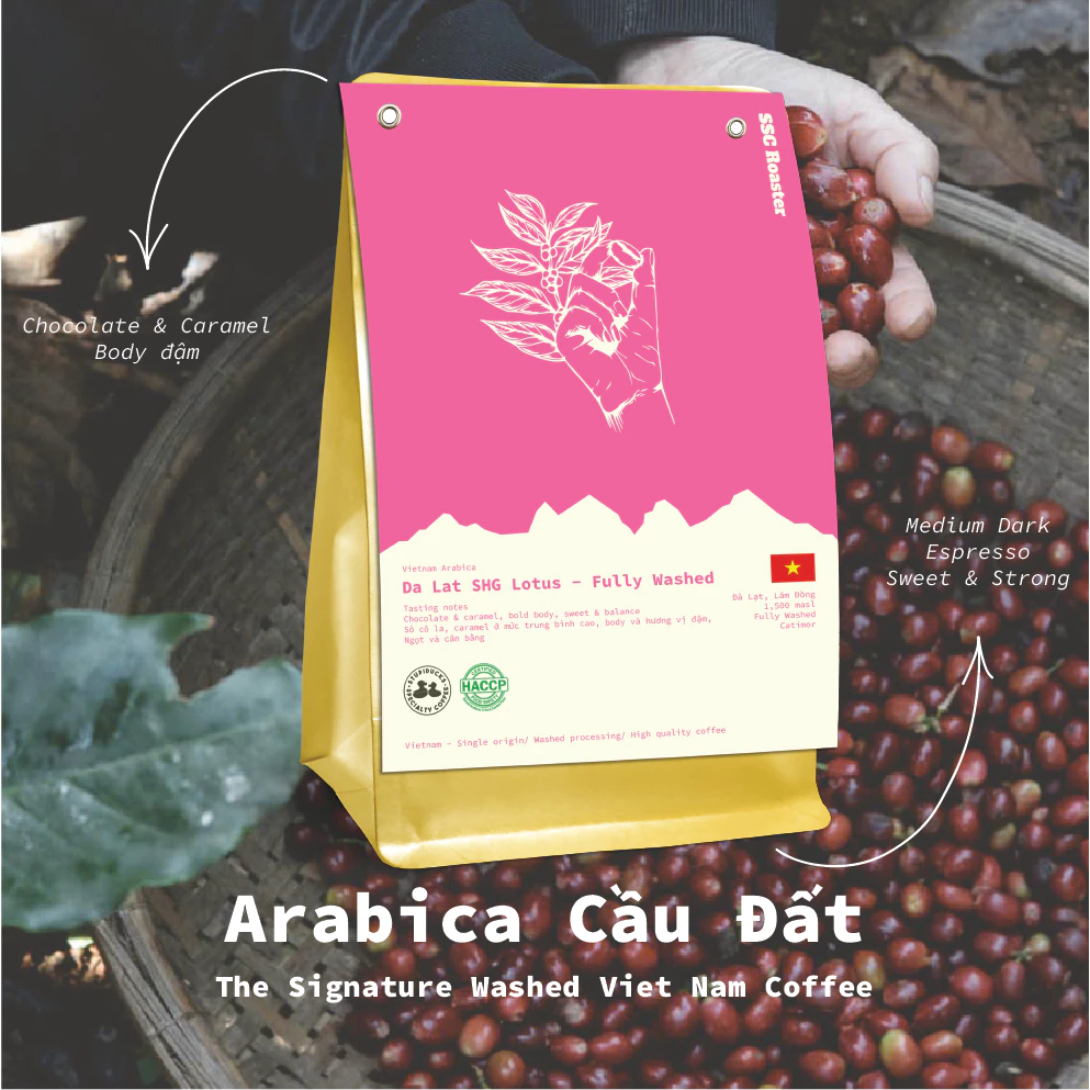 ベトナム ダラット カウダット産 アラビカコーヒー粉末 - 深煎りミディアムダーク ロースト SHG ウォッシュド ロータス - エスプレッソ用 細挽き 500g | Stupiducks Specialty Coffee