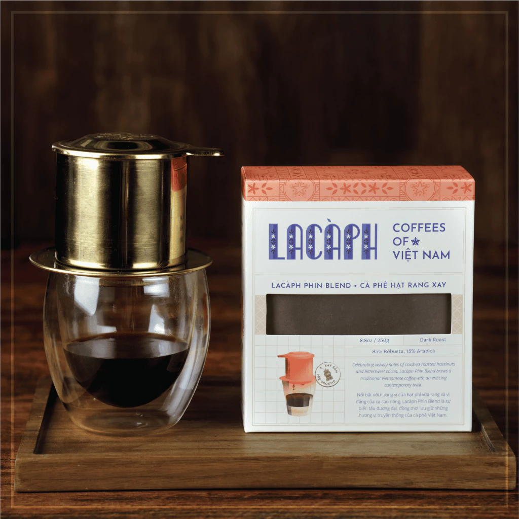 ベトナム式フィンコーヒーセット：Lacàph厳選 深煎り挽き豆250g＆改良型フィン付き - 公式正規品