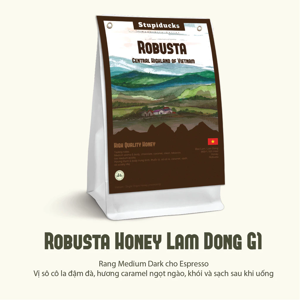 ベトナム産ロブスタスペシャルティコーヒー豆 チュパ、ザライ産 ナチュラルプロセス - Stupiducks (SSC) 焙煎済みホールビーン 250g