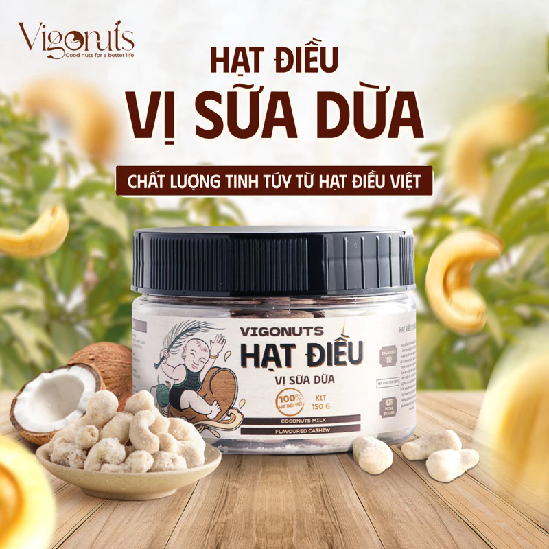 VIGONUTS ココナッツミルク風味カシューナッツ 150g - 香り豊かな濃厚ミルク、ダイエットサポートにも最適なおやつ