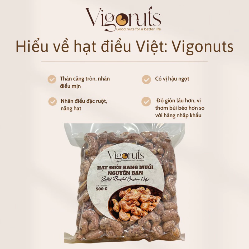 Vigonuts 栄養満点！輸出品質ホールカシューナッツ 塩ロースト (真空パック 500g)