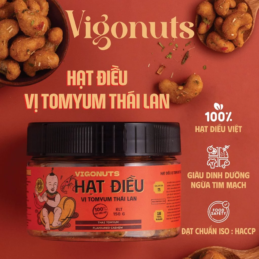 VIGONUTS プレミアムカシューナッツ トムヤム味 150g – 香ばしくカリカリ、濃厚な味わいでダイエットにも！