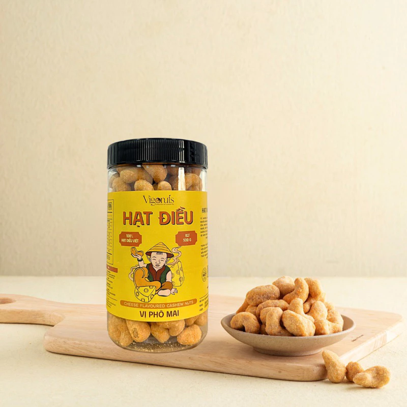Vigonuts プレミアム丸ごとカシューナッツ チーズ風味 500g - ヘルシーおやつ、心臓に優しい