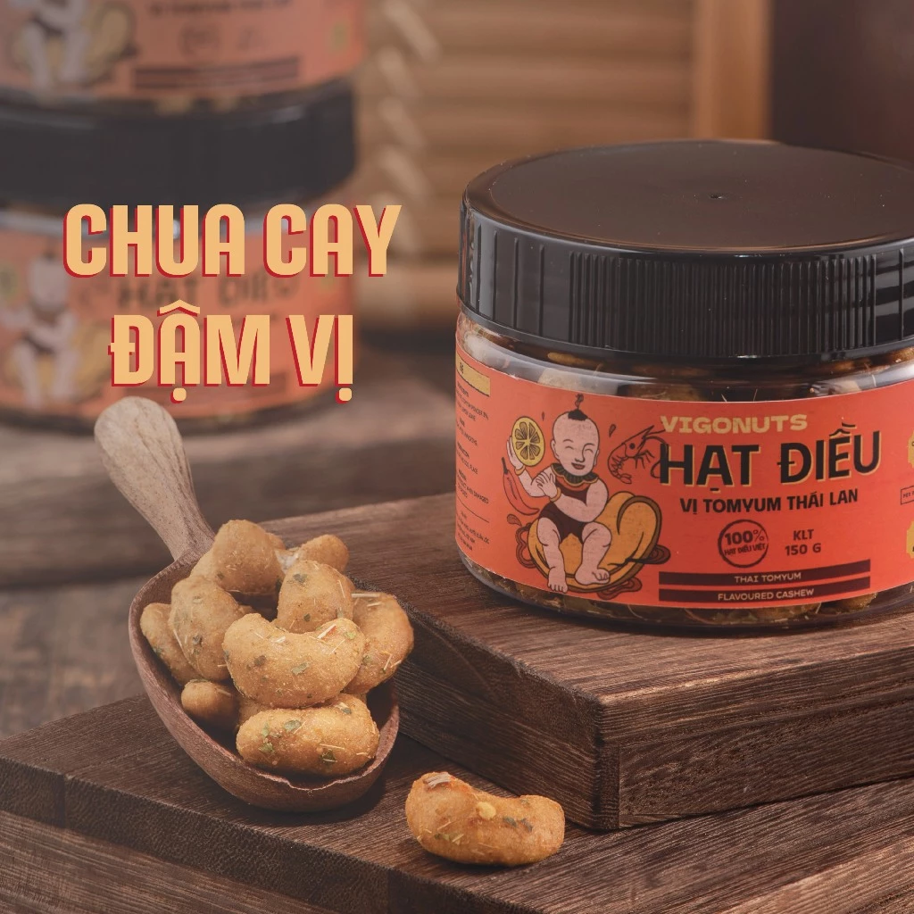 VIGONUTS トムヤム味カシューナッツ 150g - コレステロールゼロ！驚きの新感覚、酸っぱ辛い絶品フレーバー