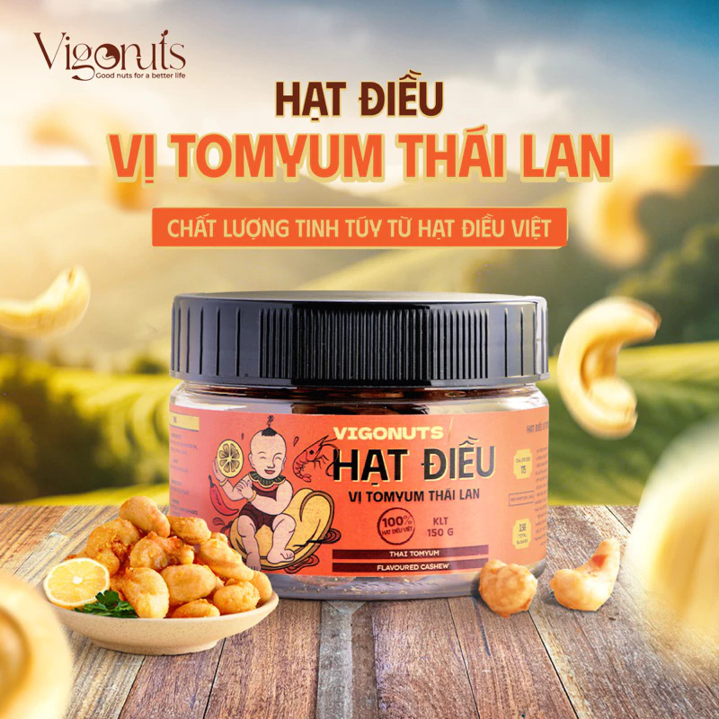 VIGONUTS トムヤム味カシューナッツ 150g | ノンコレステロール 絶妙な甘辛酸味 ヘルシースナック