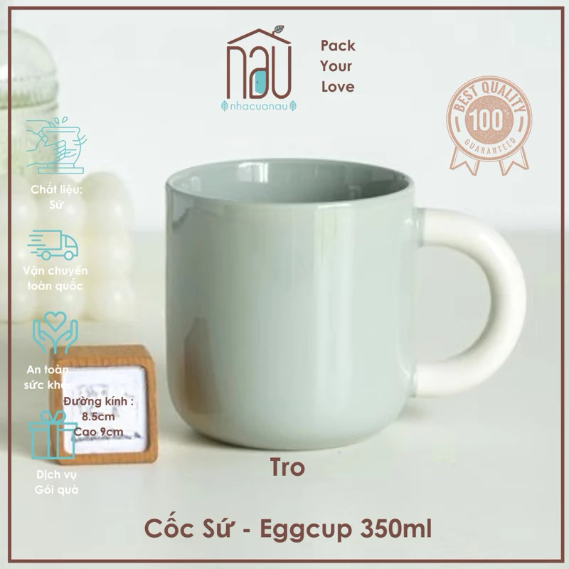 卵型ヴィンテージ陶器マグカップ（アッシュグレー）お茶・コーヒー用 新築祝い、誕生日、法人ギフトに最適