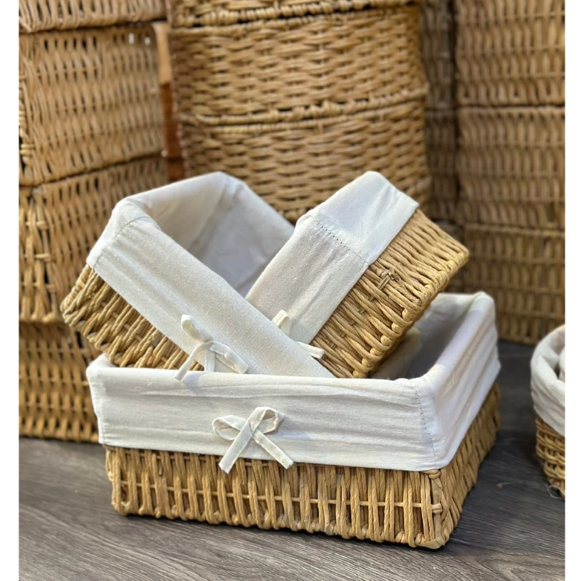 ヴィンテージ風 大型ペーパーストリングバスケット 27x20x13cm 多用途収納ボックス（アクセサリー、コスメ、靴下、小物入れに）