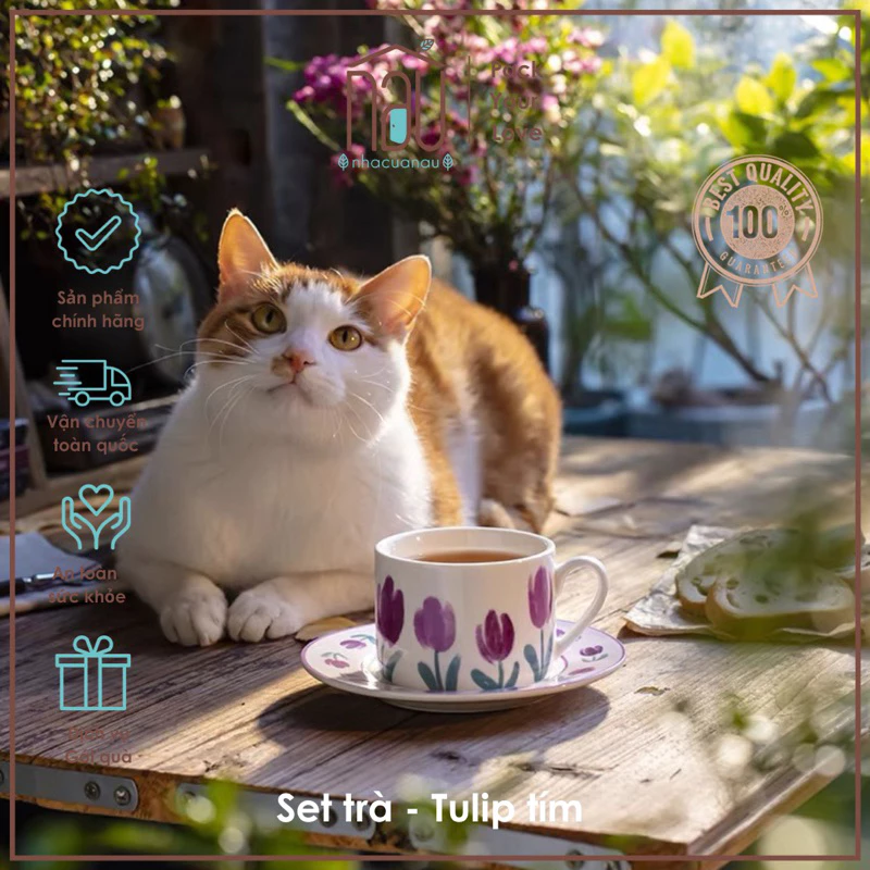 ヴィンテージ風 紫チューリップ柄ティーカップ＆ソーサーセット - ティー、コーヒー、誕生日ギフトに最適