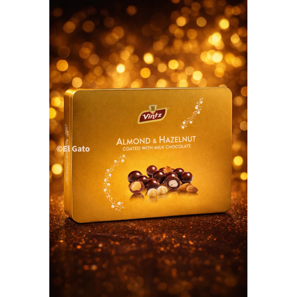 Vintz 高級チョコレート 160g マレーシア産 ゴールド缶 - 3種の贅沢アーモンドチョコレート ギフト
