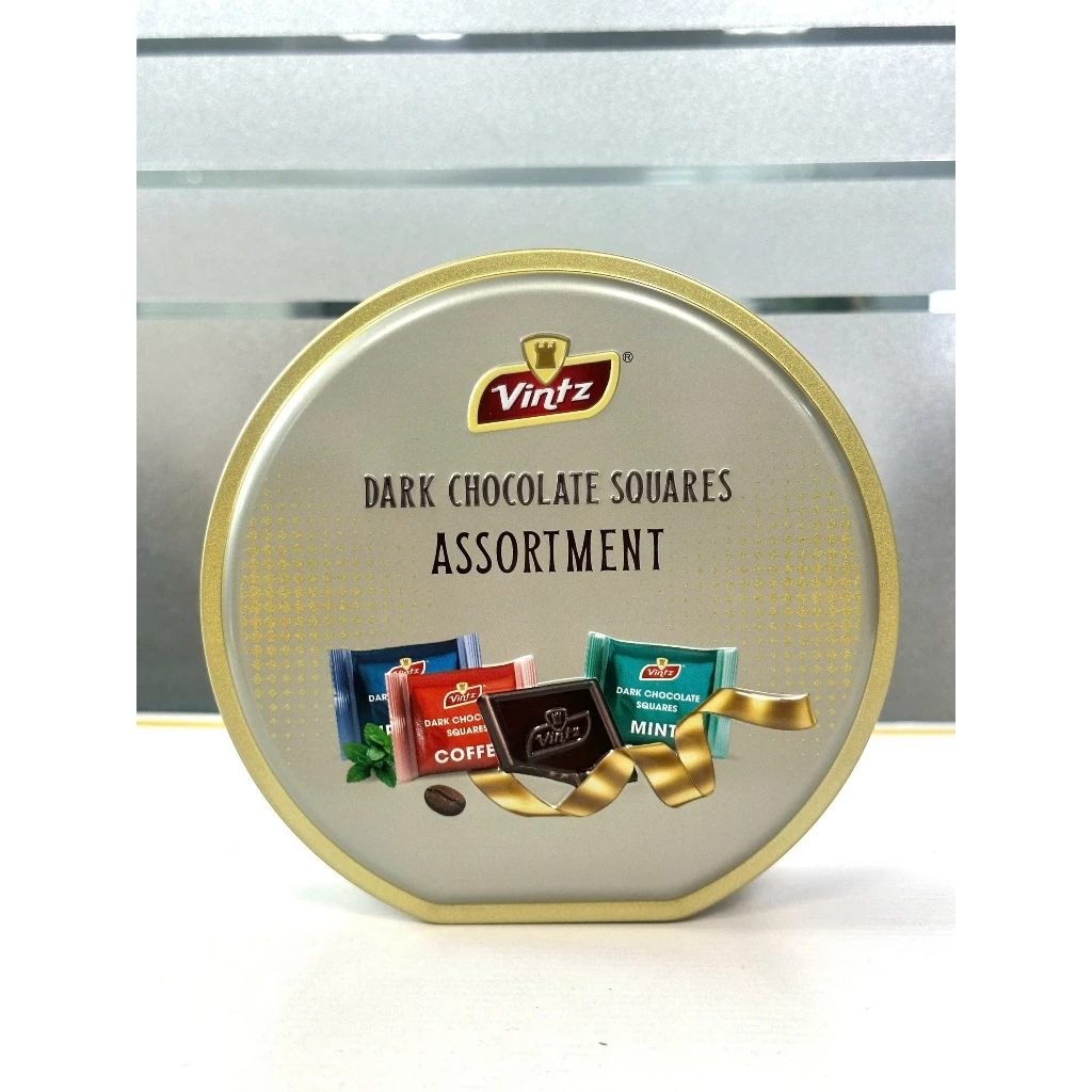 Vintzスクエアーズスリムチョコレート（アソート）丸缶 110g マレーシア産