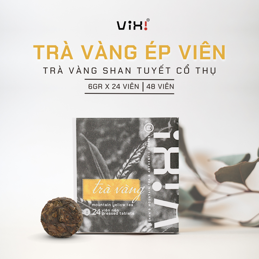 「ViXi Shan Tuyet 古代黄茶、便利なプレス錠 6gr x 24 錠」

」