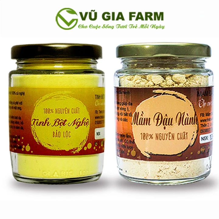 【Vũ Gia】純粋ターメリック＆大豆イソフラボンパウダーセット (各100g) - 美肌と内側からの美容をサポート