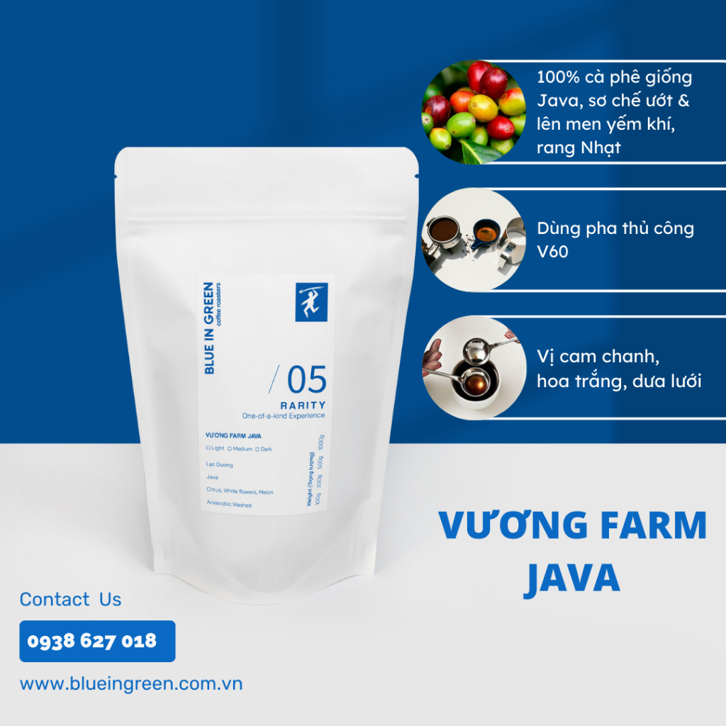 Vuong Farm ジャワ ロースト コーヒー - ライト ロースト - ブルー イン グリーン コーヒー ロースター - 200gr - 機械挽き