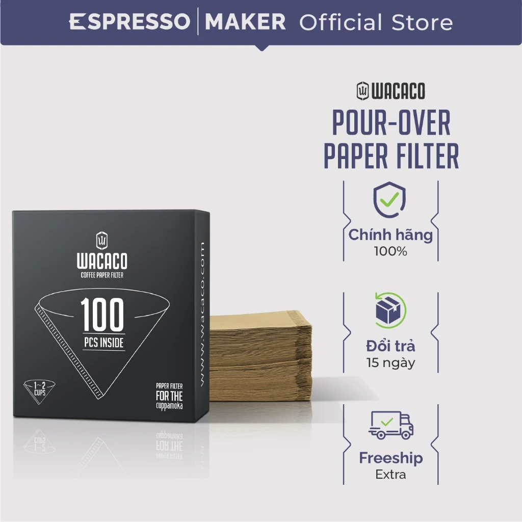 Wacaco プアオーバー用コーヒーフィルターペーパー 102x110mm 100枚入り