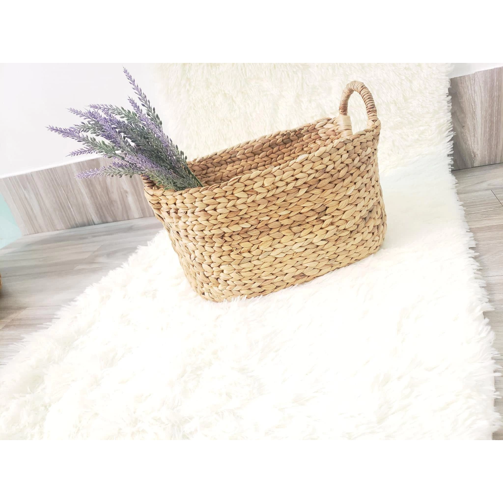 ホテイアオイ製オーバル型ハンドル付き多目的収納バスケット Lサイズ (42x26x24cm) - 書籍、おもちゃ、衣類収納