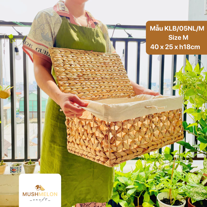 ホテイアオイ製 蓋付き長方形バスケット L | クリスマス飾り・新築祝い・収納に | 精巧な手作り雑貨