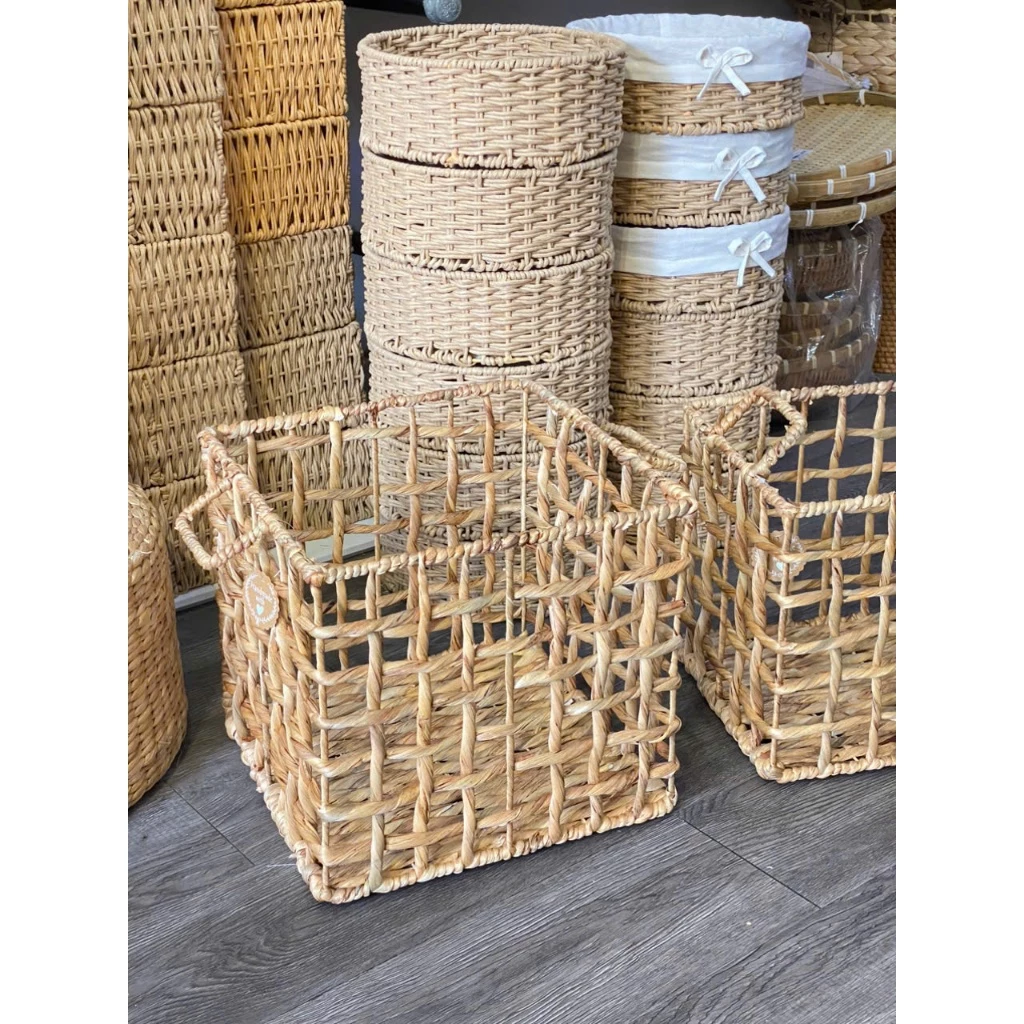 ウォーターヒヤシンス製 スクエア収納ボックス 30x30x30cm - 市松編み、衣類・小物整理用バスケット、引き出しトレイ