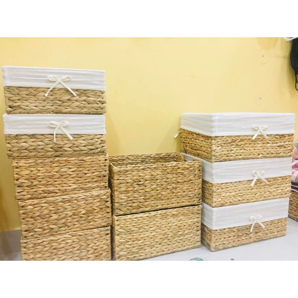 ウォーターヒヤシンス製 収納バスケット Mサイズ (40x25x18cm) - 多機能・防カビ・ヴィンテージ風 - 衣類＆雑貨整理に