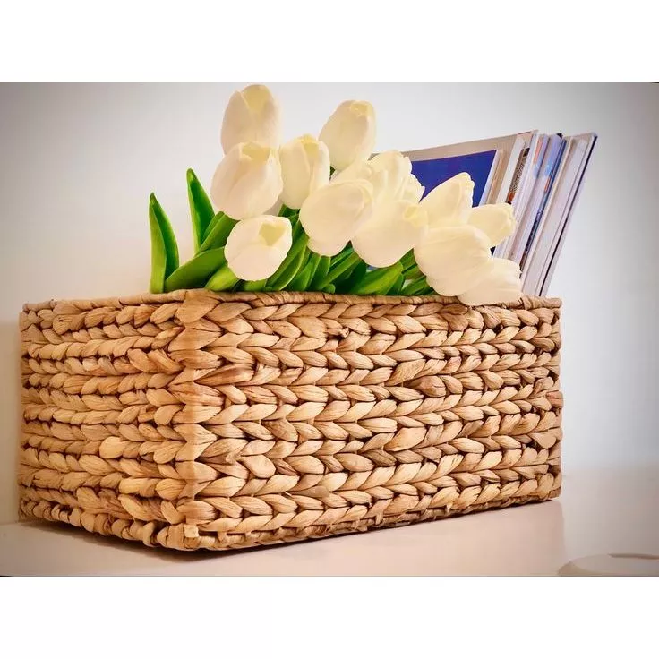 ウォーターヒヤシンスバスケット Sサイズ (33x22x15cm) - 布製内張り付き 多機能収納かご、防湿防カビ、ヴィンテージ風