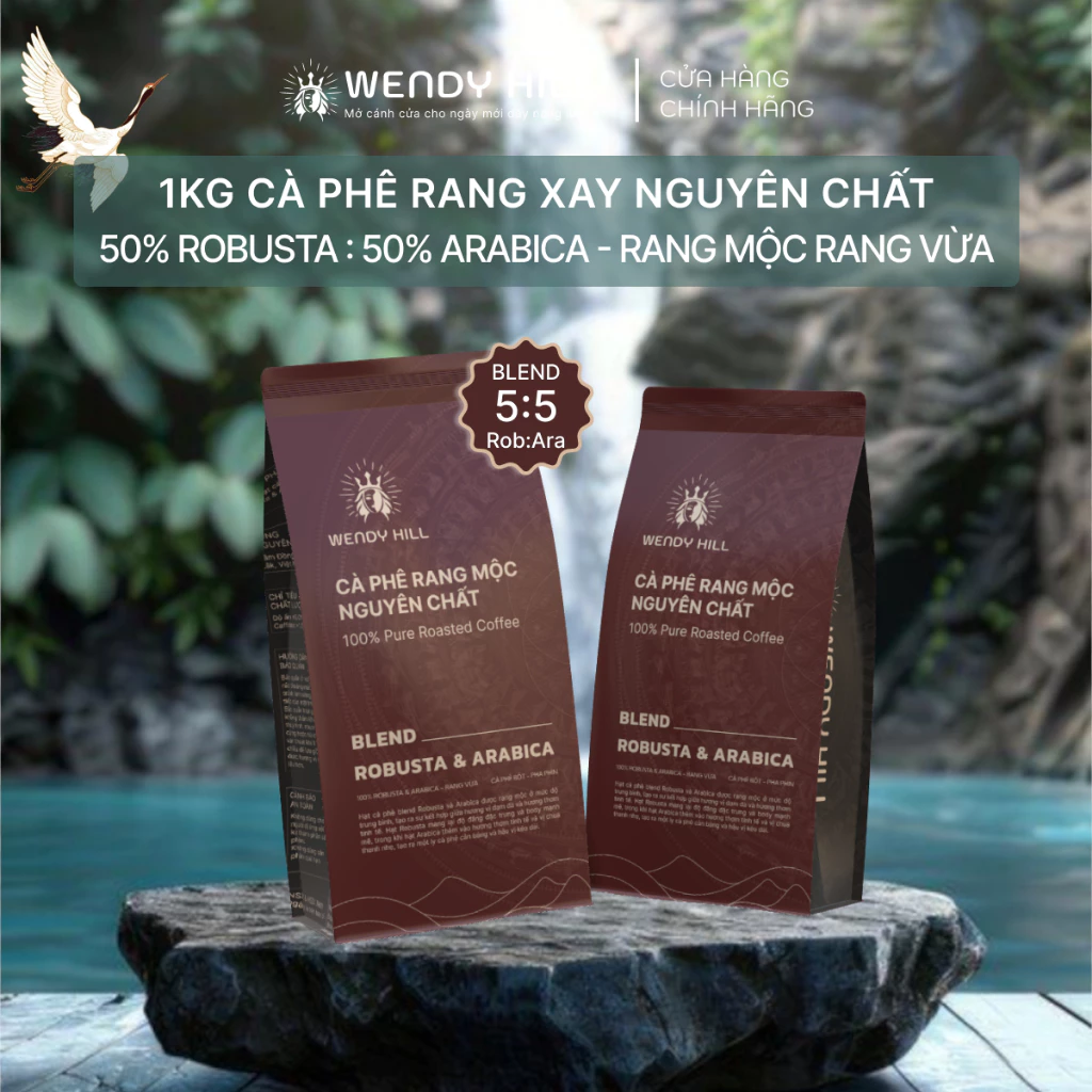 Wendyhill 厳選！1kg バランスブレンドコーヒー豆 (ロブスタ50%＆アラビカ50%) 中煎り 無添加 原料100%