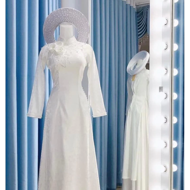 花嫁アオザイ 白 ウェディングデザイン S-XLサイズ対応 - Bích Thêu