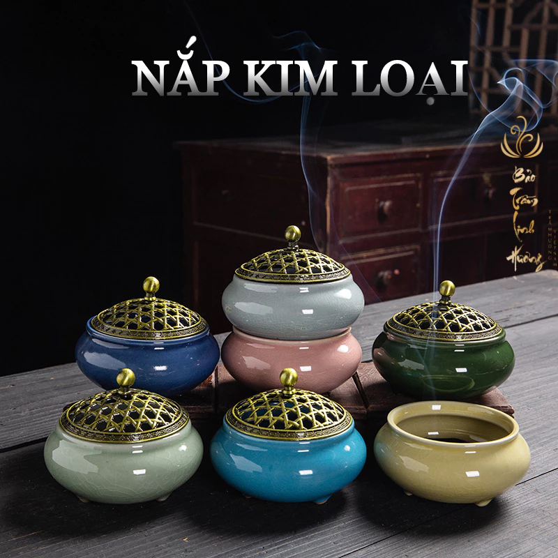 【卸売可】HOÀNG ĐAN TEA製 陶器製ひび割れ釉薬 香炉 - 沈香・お香・ろうそく用 風水供養具