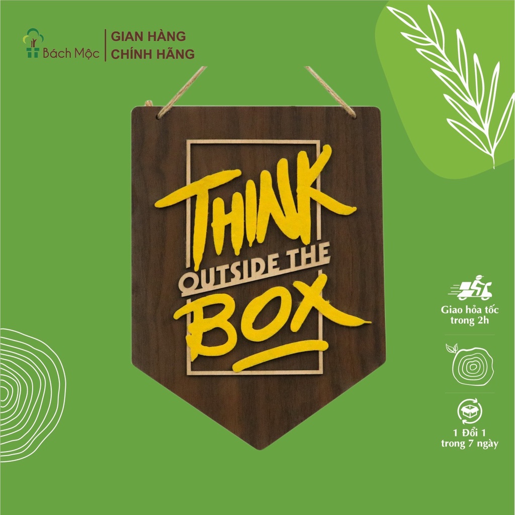 木製ボード "Think outside the box" 英語 スローガン 装飾用 BACH MOC