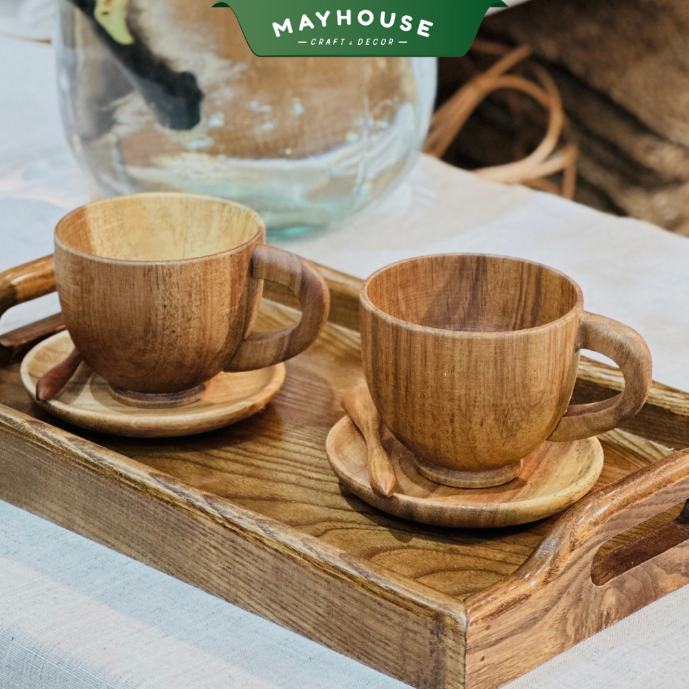 木製カップ 2個セット 取っ手付き MAYHOUSE CRAFT&DECOR