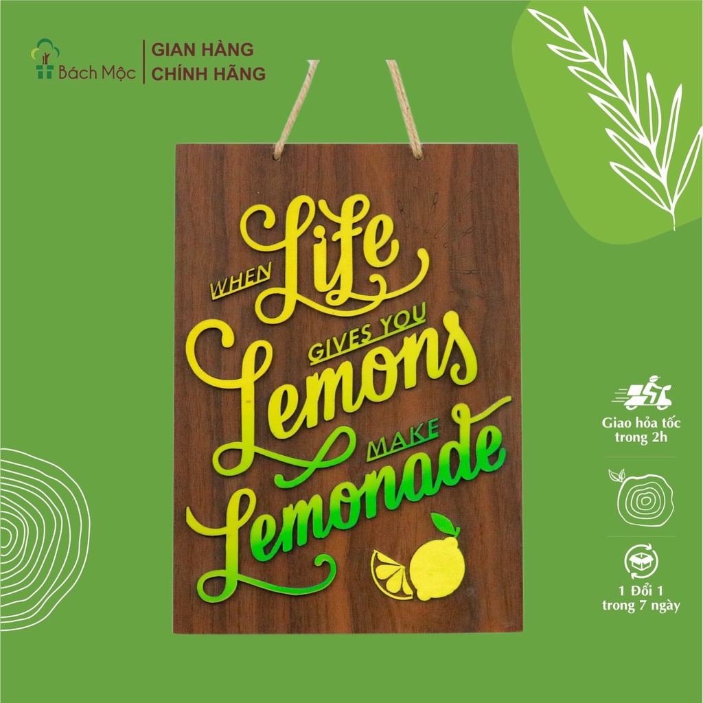 木製ボード "when life gives you Lemons make Lemonade" 英語 スローガン 装飾用 BACH MOC