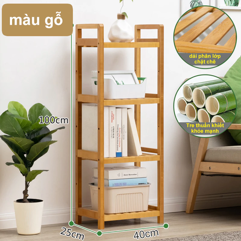 「Woodland」4段式水切りキッチンラック（40x25x100cm）| スラットデザインで水垢防止、いつも清潔なキッチンへ