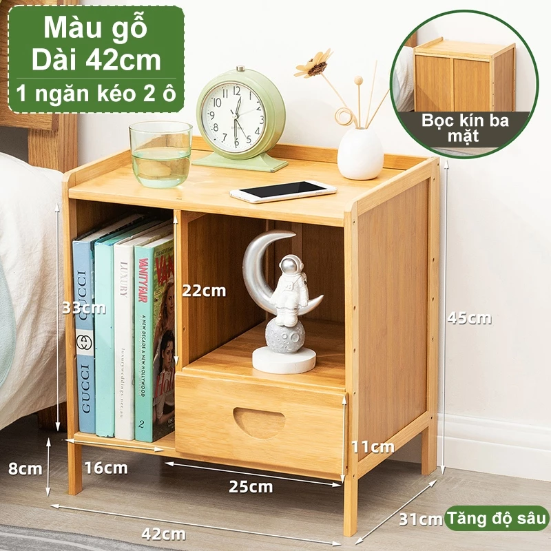 Woodland 竹製ナイトテーブル (幅42×奥行31×高さ45cm) 高品質多機能コンパクトベッドサイドチェスト