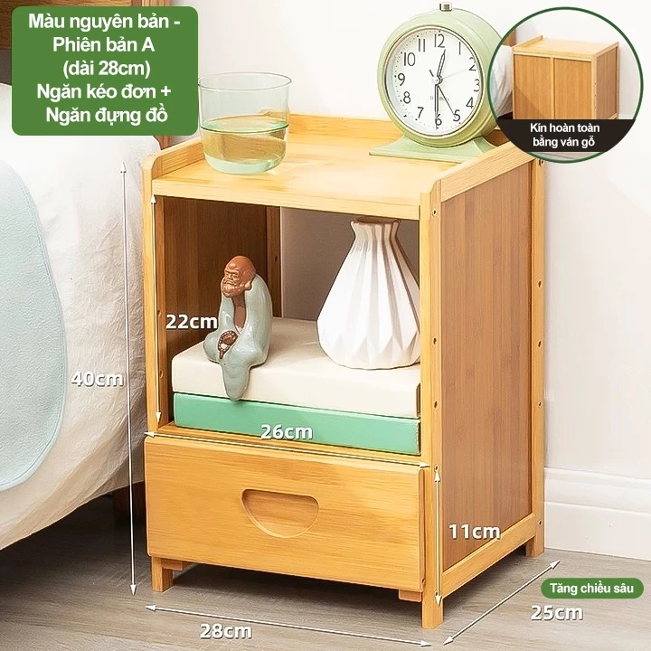 Woodland 竹製コンパクトナイトスタンド 28x25x40cm – 高品質多機能ベッドサイドテーブル