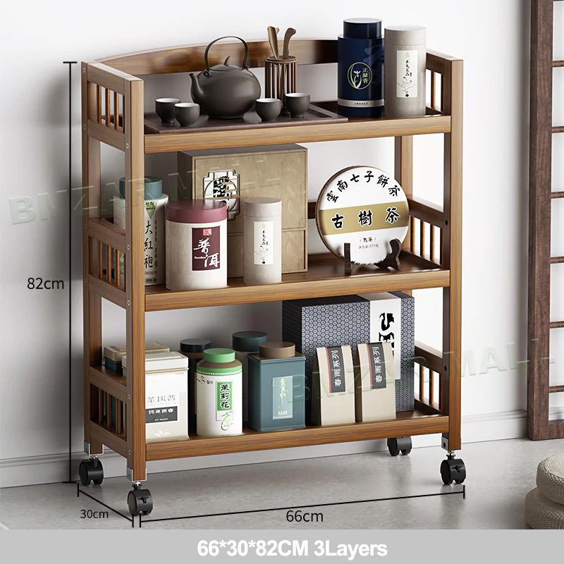 ウッドランド 多機能モバイル木製シェルフ (2/3段) 66x30x82cm ディスプレイ＆収納ラック