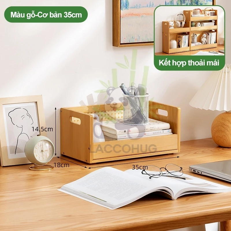 ウッドランド 多機能木製卓上ラック 35x18x14.5cm 2/3段 組立式 デスク収納