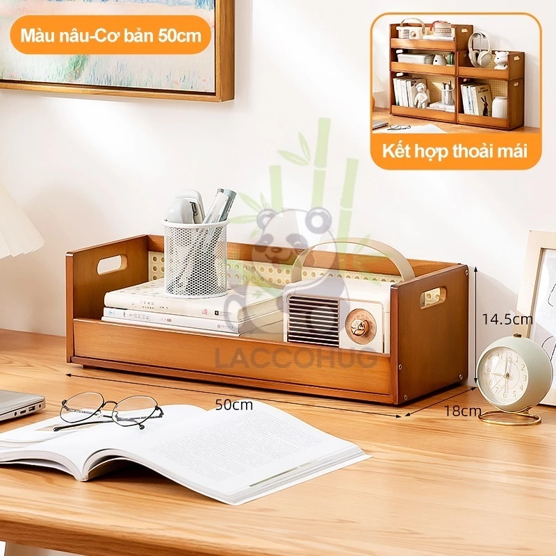 ウッドランド 多機能木製卓上シェルフ 50x18x14.5cm 2/3段組立式 カップ・化粧品・書籍収納