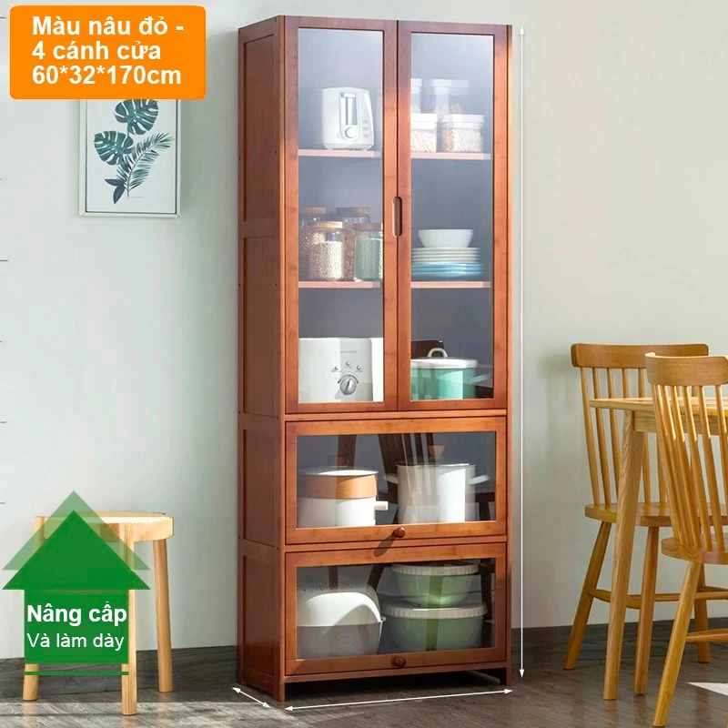 ウッドランド 頑丈な竹製キッチンサイドボード 5扉 多機能収納キャビネット 60x32x170cm