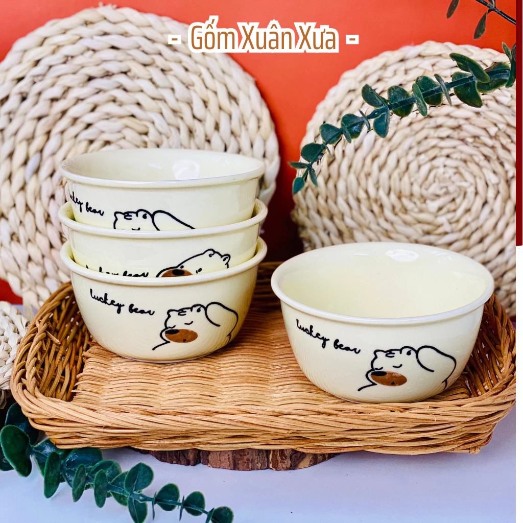 GỐM XUÂN XƯA」のかわいい陶器製ご飯茶碗・デザートボウルセット（4個組） - 電子レンジ・食洗機対応！