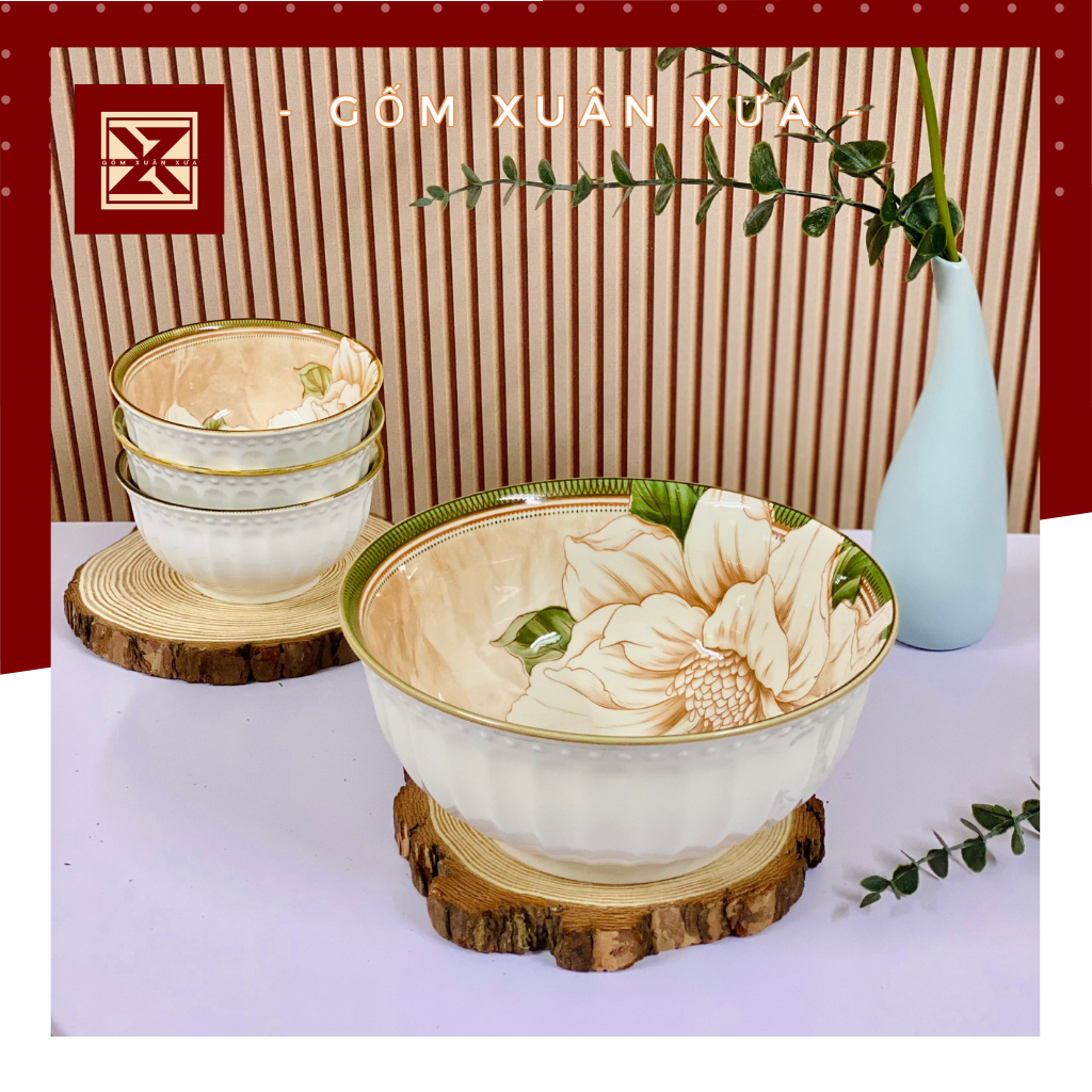ゴムシュアンスア フラワーティー 大型スープボウル 手描き花柄 1000ml シュアンスア