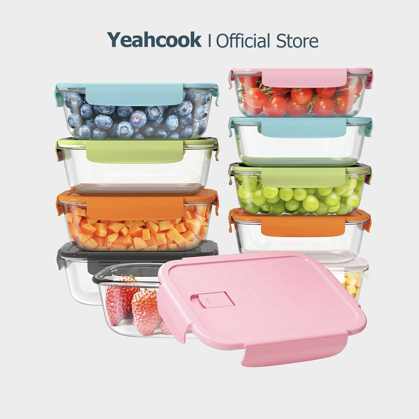 ガラスランチボックス 蓋付き ピクニック YEAHCOOK