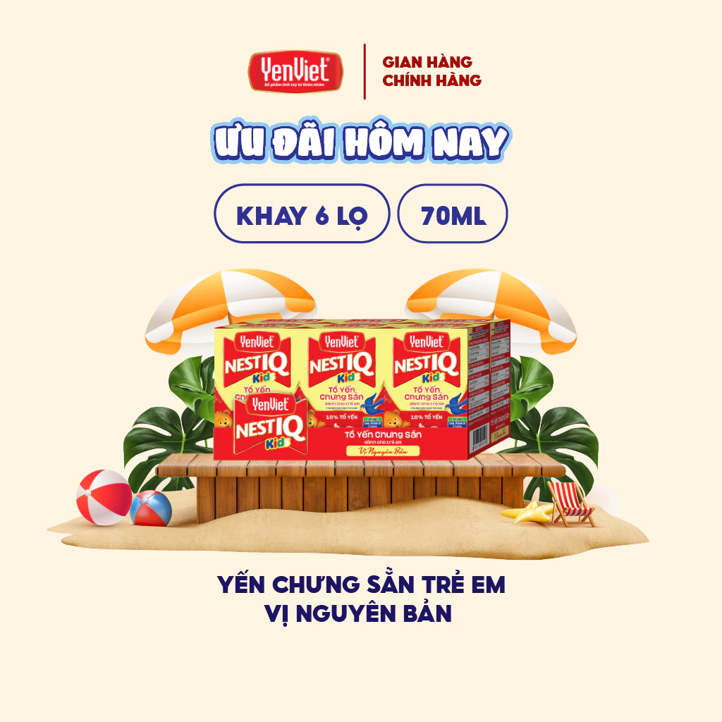 Yến Việt Nest IQ 子供向け純粋蒸し燕の巣（オリジナル風味、燕の巣18%配合、タウリン強化）70mlボトル x 6本