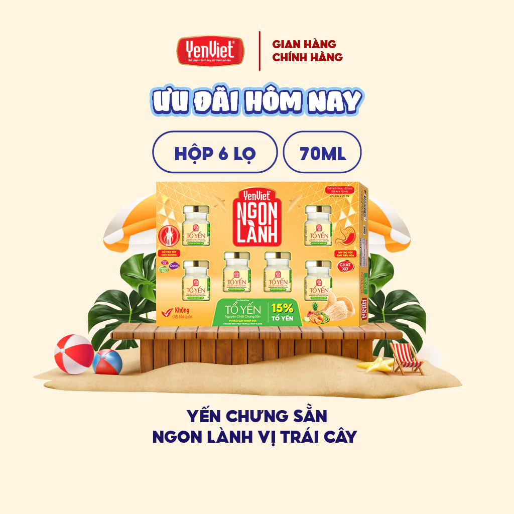 紙袋付き - Yến Việt グッドネス燕の巣15%濃縮エキス (様々なフレーバー、70mlボトル6本入り)
