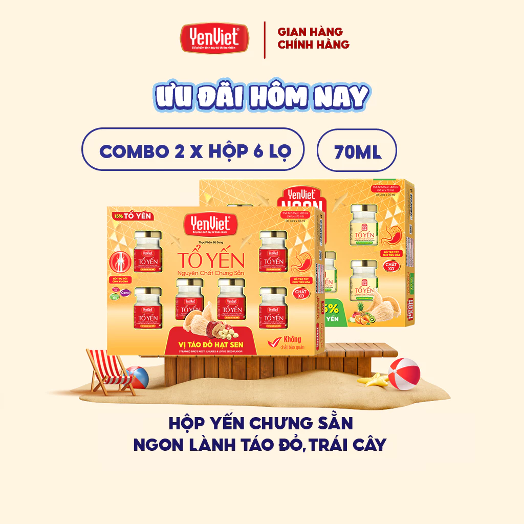 Yến Việt Ngon Lành (イェンベト ゴンラン) 純粋燕の巣ドリンク 15%燕の巣 70ml x 6本 (選べるフレーバー) 紙袋付き