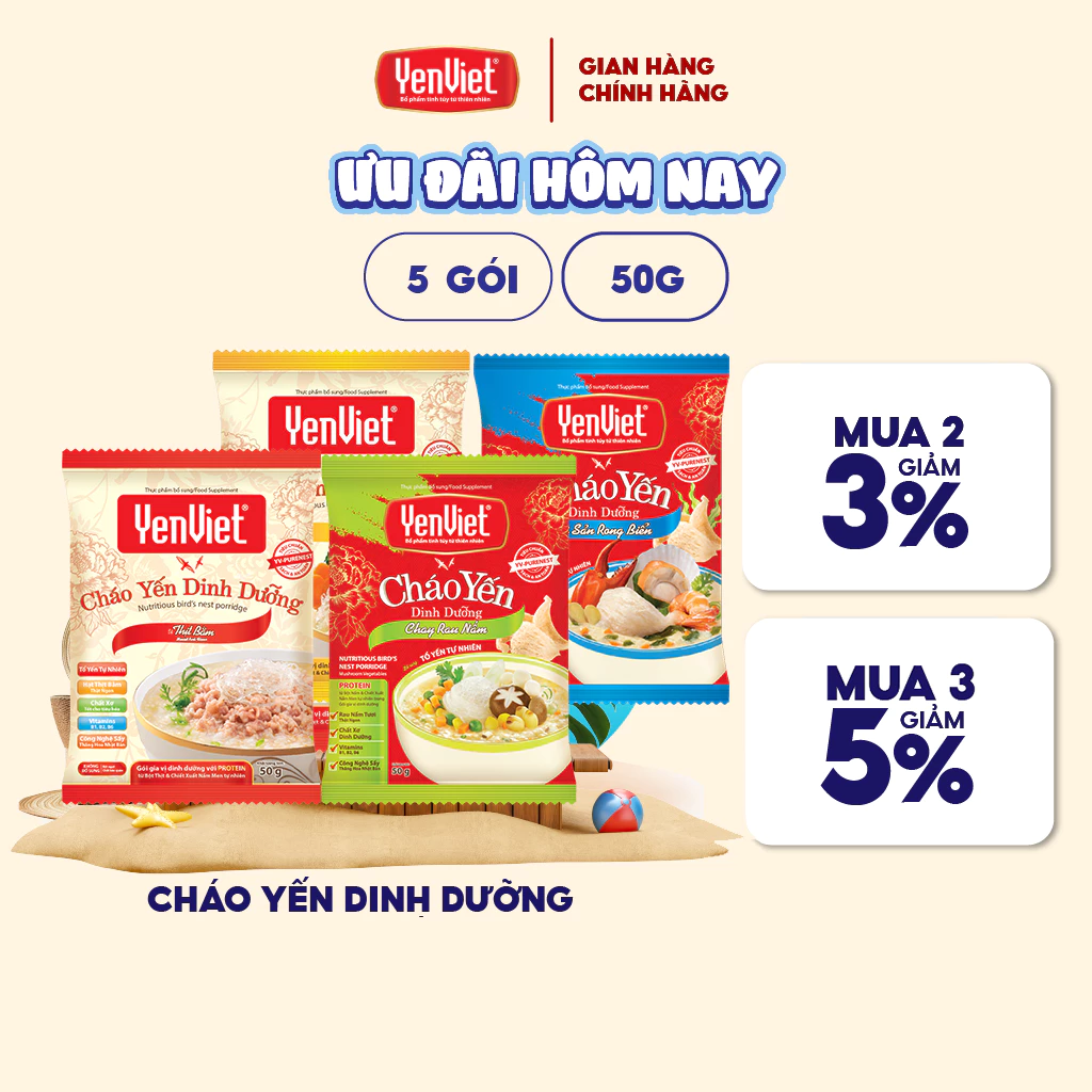 Yến Việt フリーズドライ燕の巣栄養インスタントおかゆ 5食セット（50g×5袋）多種フレーバー