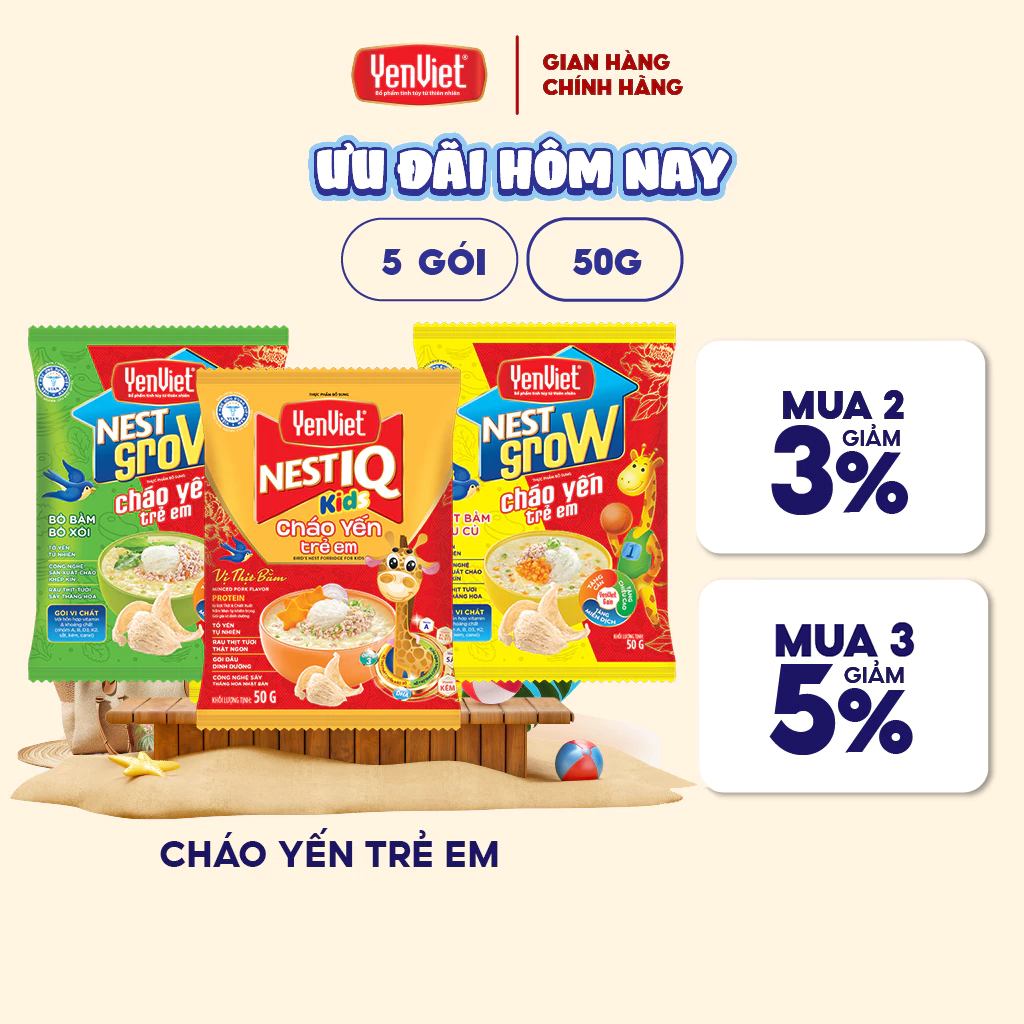 イェンベト（YenViet）子供用ツバメの巣おかゆ 50g x 5パックセット - 独自処方で栄養補給、体重・身長・知能アップをサポート