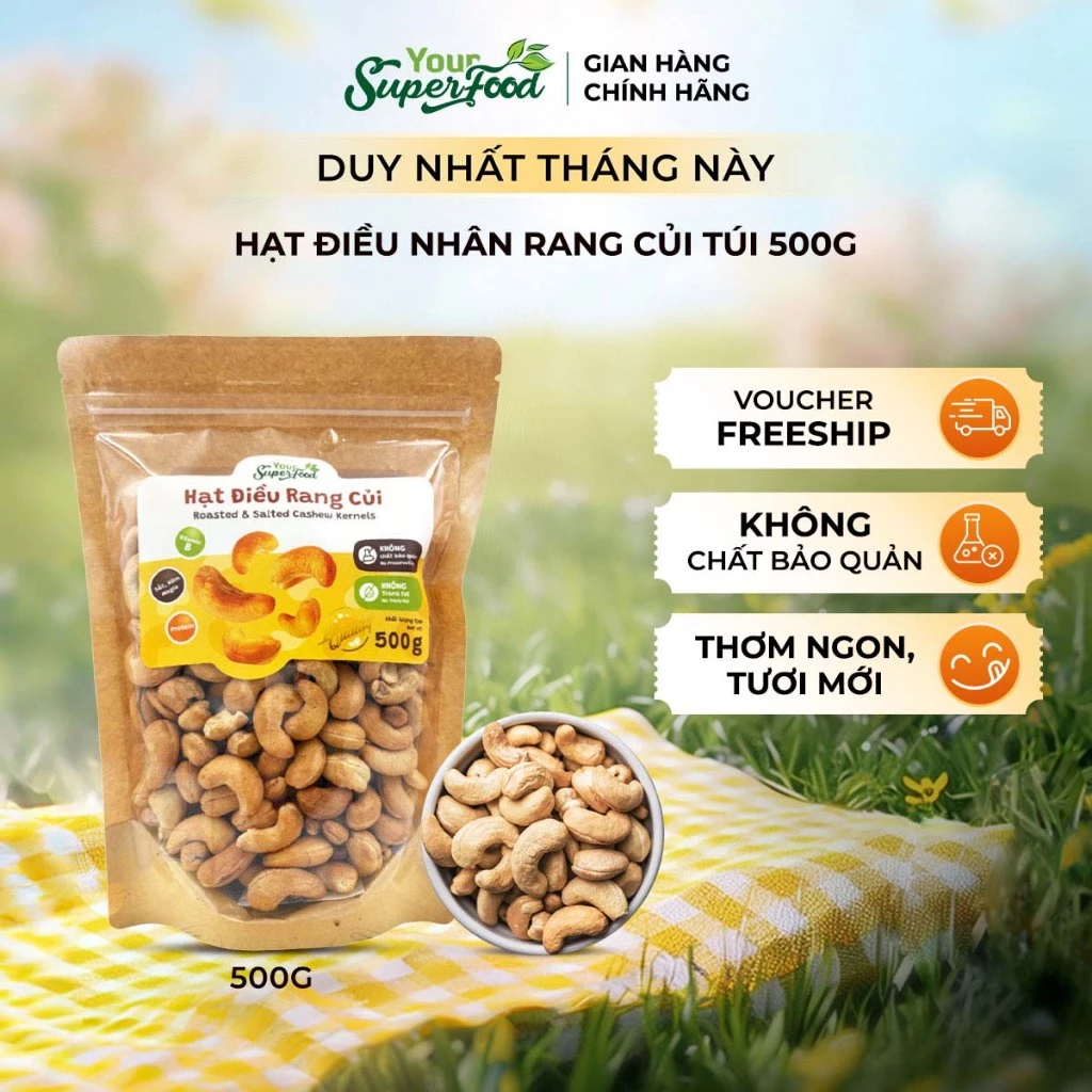 Your Superfood 最高級Aグレード薪焼きカシューナッツ (塩分0.3%) 500g - 自然な香ばしさとヘルシーな栄養