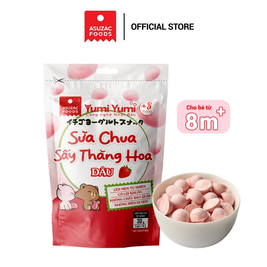 Yumi Yumi Asuzac フリーズドライいちごヨーグルト (生後8ヶ月～) 30g (10g×3袋) - 赤ちゃんのおやつに最適