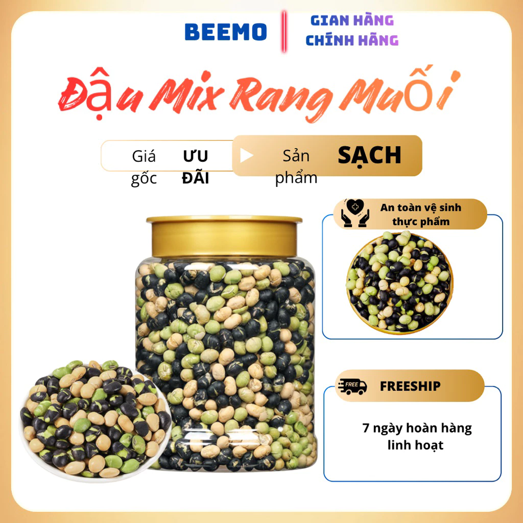 ジップ袋入り1000g オーガニック3種ミックス塩ロースト豆 - 無添加、サクサク、ヘルシー